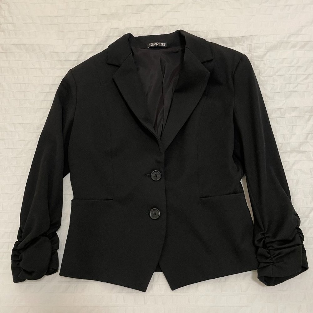 Express Cropped Blazer with Sleeve Detailing in Black